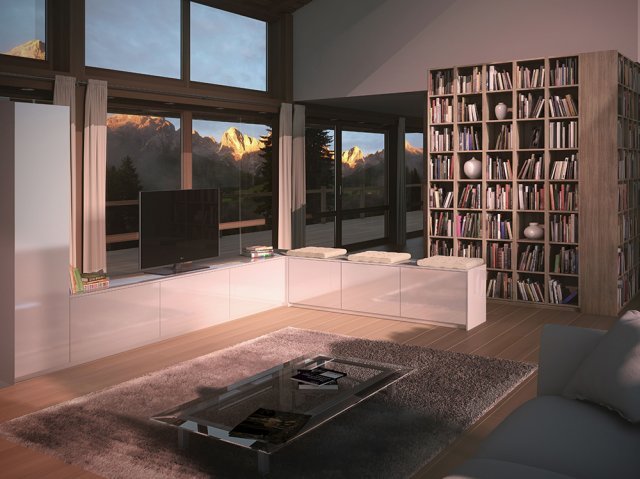 Salon esprit Chalet- bibliothèque Sogal? Intérieurs