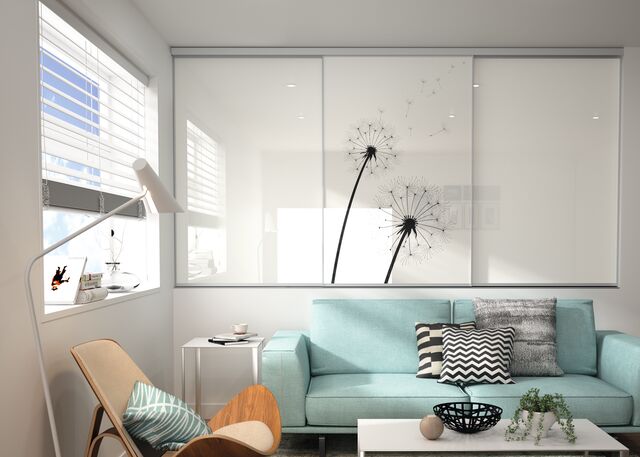 Salon Naturel Scandinave - Portes coulissantes Origine verre imprimé Sogal? Colors