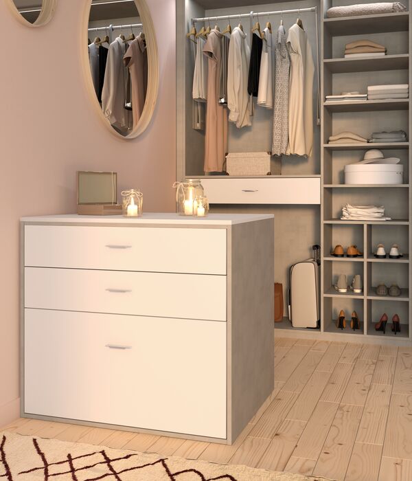 Dressing Sogal Intérieurs - Dressing en L - Lin Naturel et Blanc Soft - ?lot